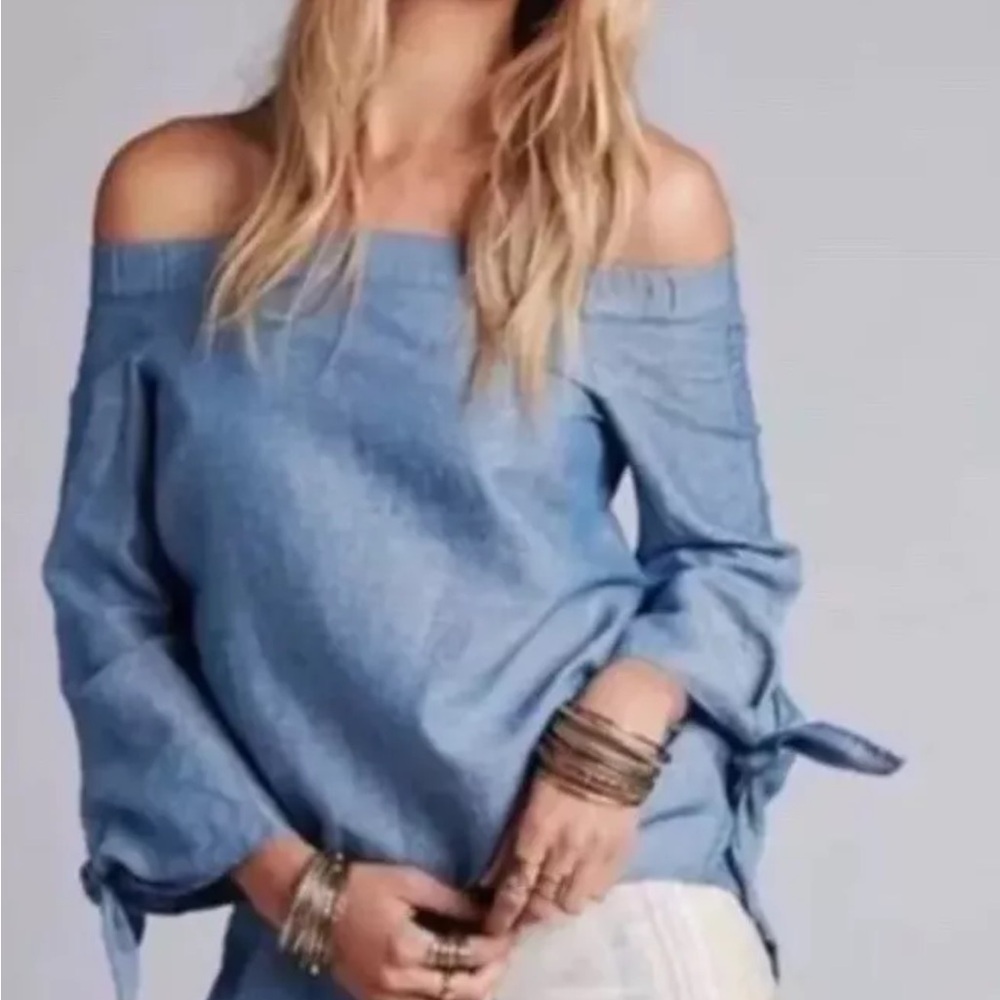 Free People Light Blue Off-Shoulder Tunic Top